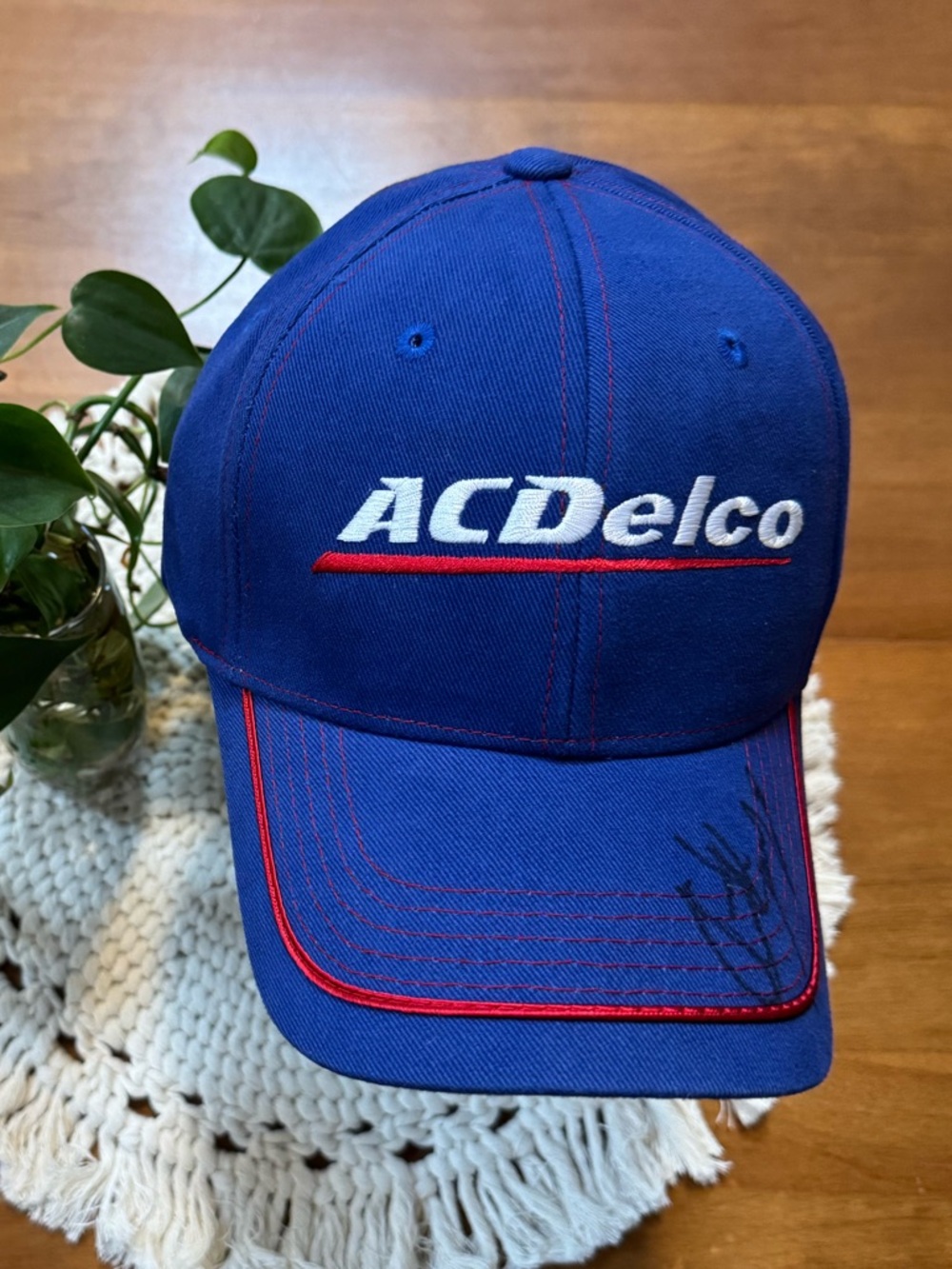 Vintage NASCAR AC Delco #2 Blue W/ Red & White Hat Signed Adjustable Back